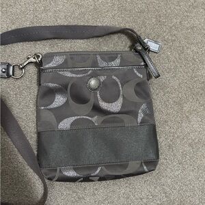 Gray Coach Crossbody Bag with Logo Pattern